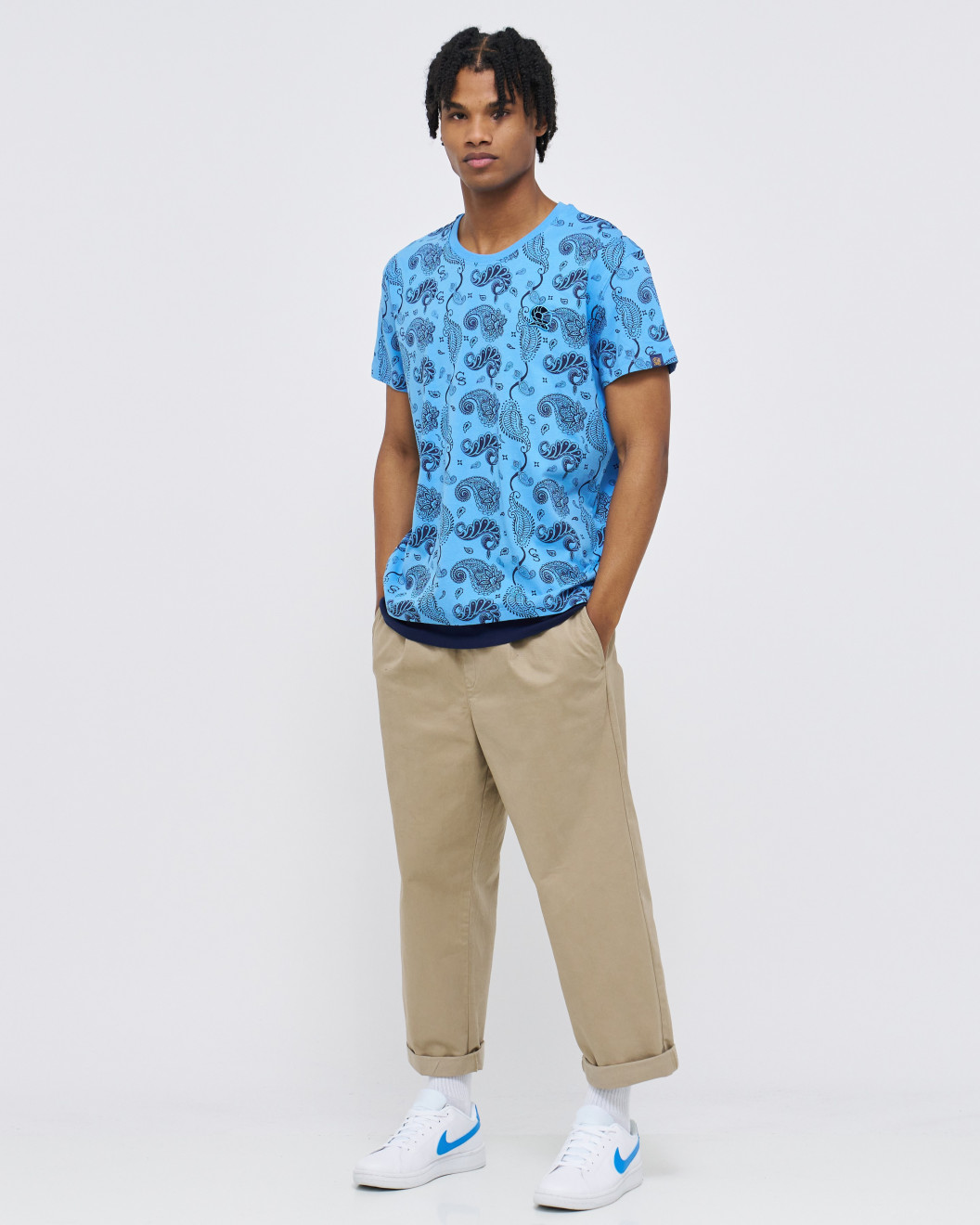 Men's Sky Blue Jersey T-Shirt, with Casual Society Paisley Monogram Print