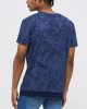 Men's Night Blue Melange Crew Neck T-Shirt, Barouque Print & Velvet Applique Logo