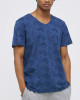 Men's Denim Blue Cotton T-Shirt, V-Neck, with Blue on Blue Paisley Design Print