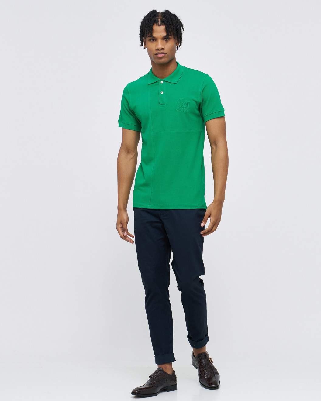 Men's Green Polo, with Geometric Panel and Casual Society Logo