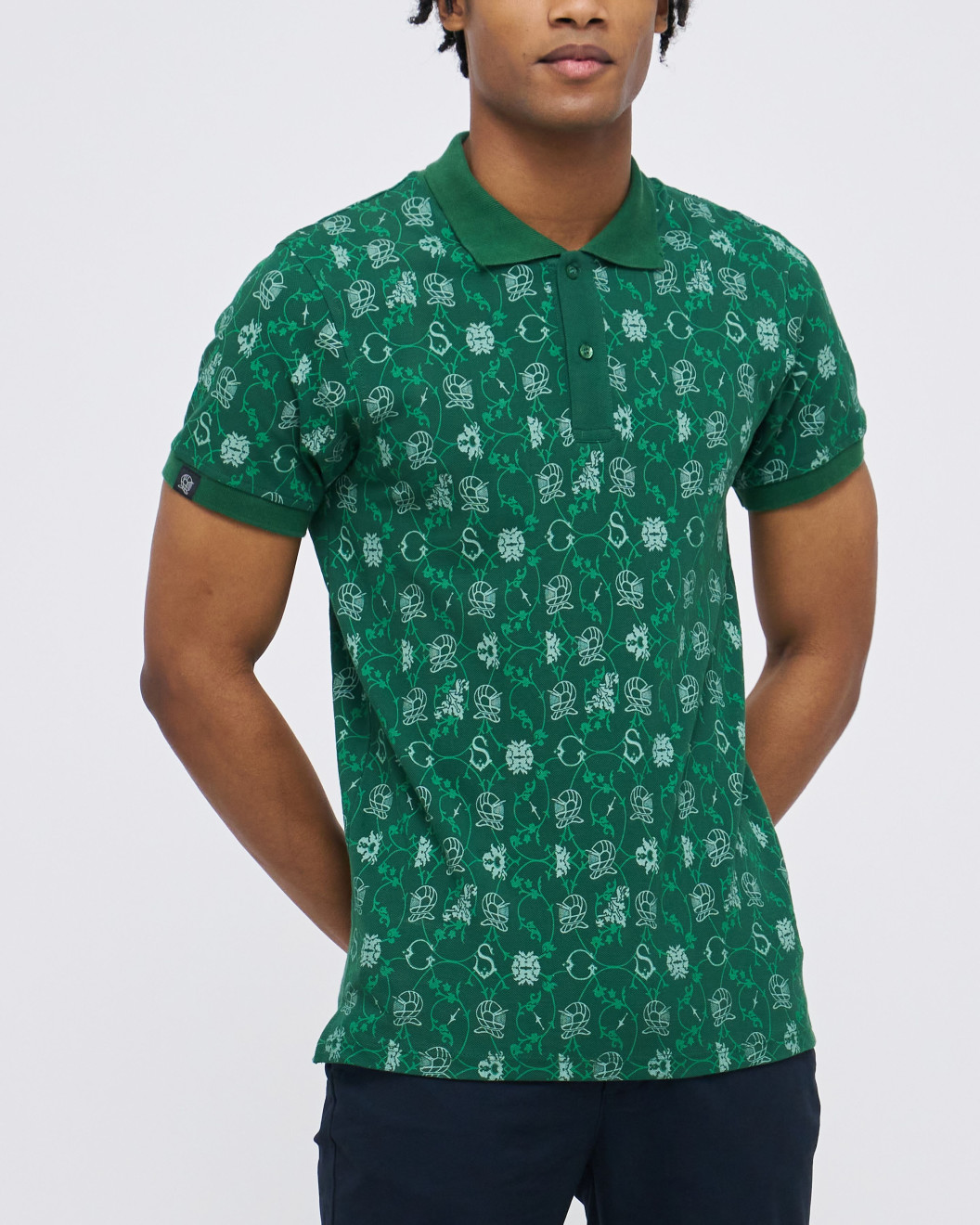 Men's British Green Polo, with Paisley Print and Embossed Casual Society Logo