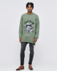 Men's Olive Loop-Back Sweatshirt, with Casual Society Velvet Applique and Embossed Embroidery