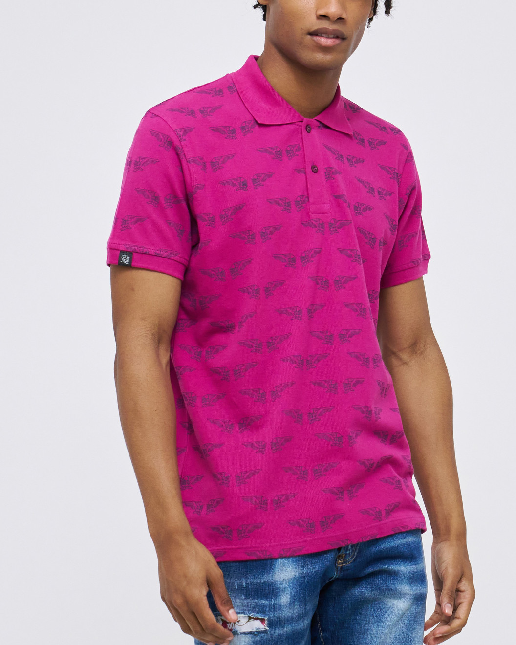 Men's Fuschia Pink  Pique Polo, with Angelic Templar Print and Casual Society Embossed Logo