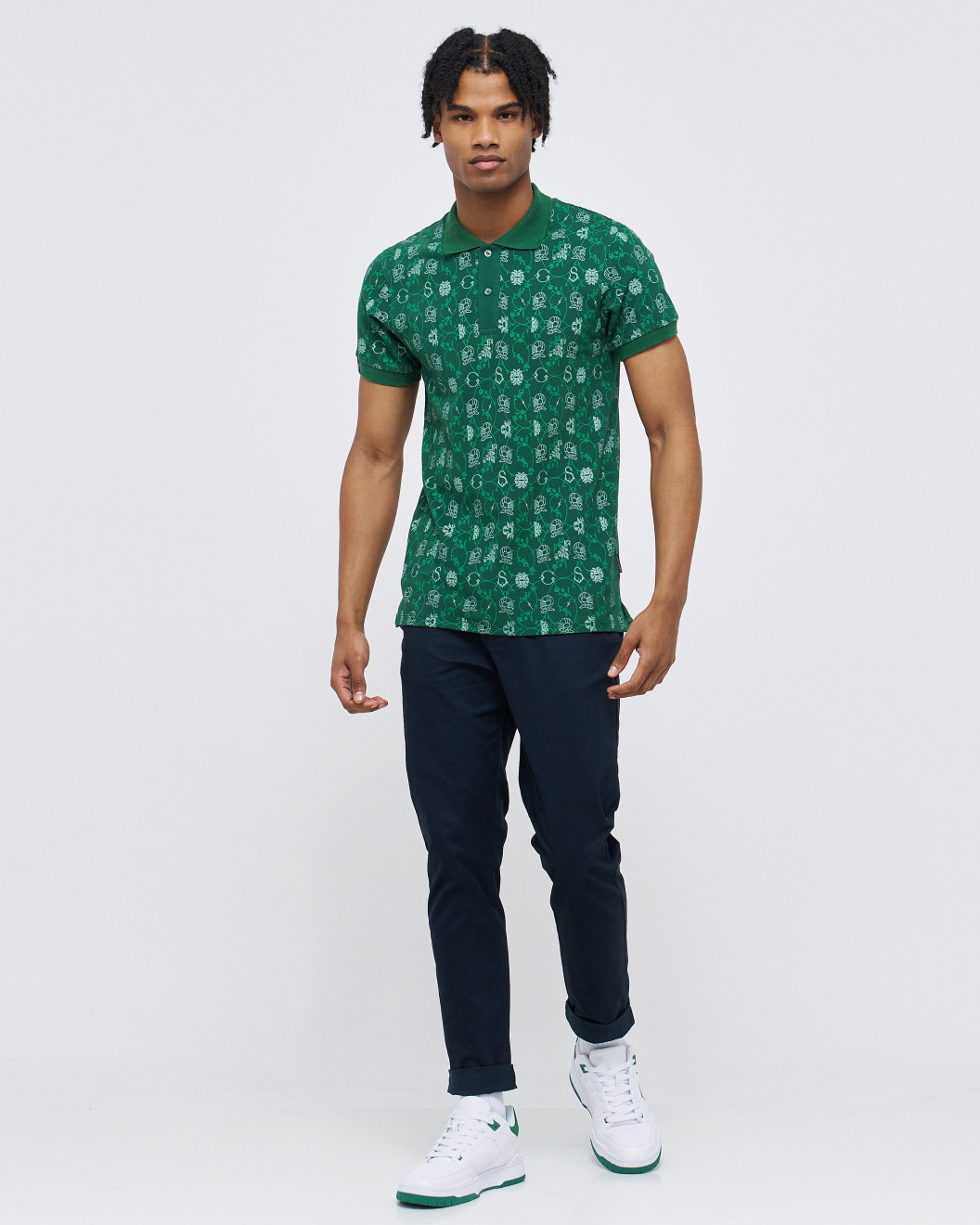 Men's British Green Polo, with Paisley Print and Embossed Casual Society Logo