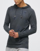 Men's Statue Grey, Hooded Henley, with Casual Society All-Over Rubber Print, Embossed Embroidery Logo