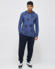 Men's Night Blue, Hooded Henley, with Casual Society All-Over Rubber Print, Embossed Embroidery Logo