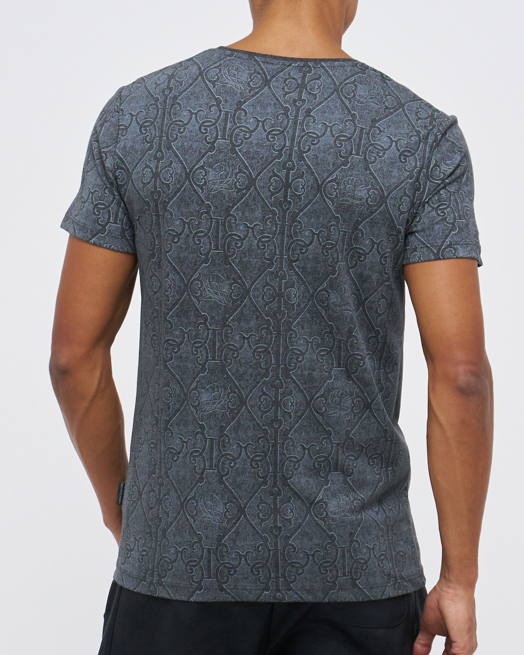 Men's Anthracite Grey Cotton Melange T-Shirt, with Antique White Barouque Gate Print