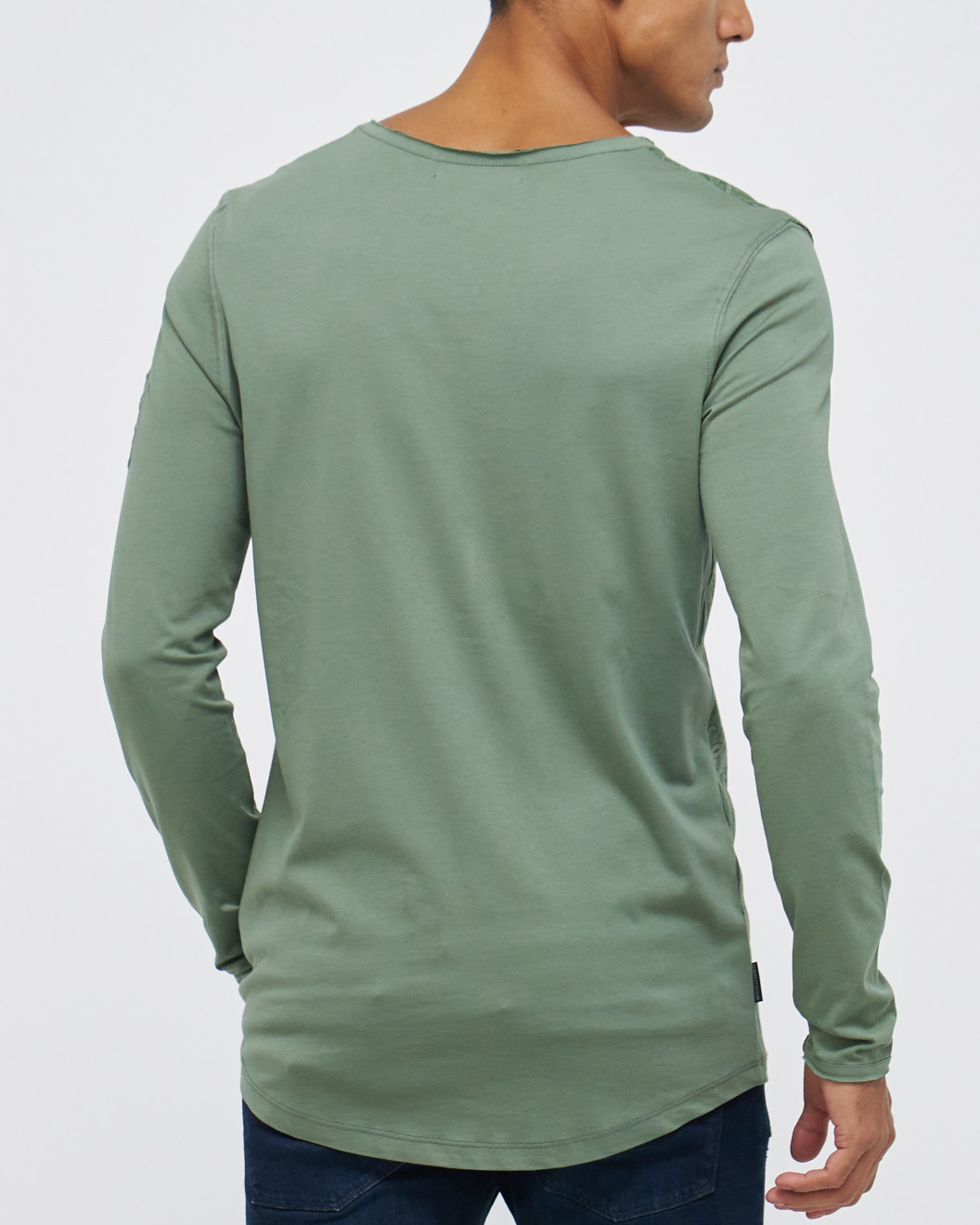 Men's Olive Green Cotton Henley Shirt, with Antique Barouque All-over Print on Front Panel