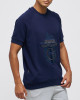 Men's Navy Blue Loop-Back Sweatshirt, with Casual Society Embossed Micro-Leather Applique Embroidery