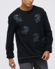 Men's Black Loop-Back Cotton Sweatshirt, with Casual Society Micro-Leather Embroidery