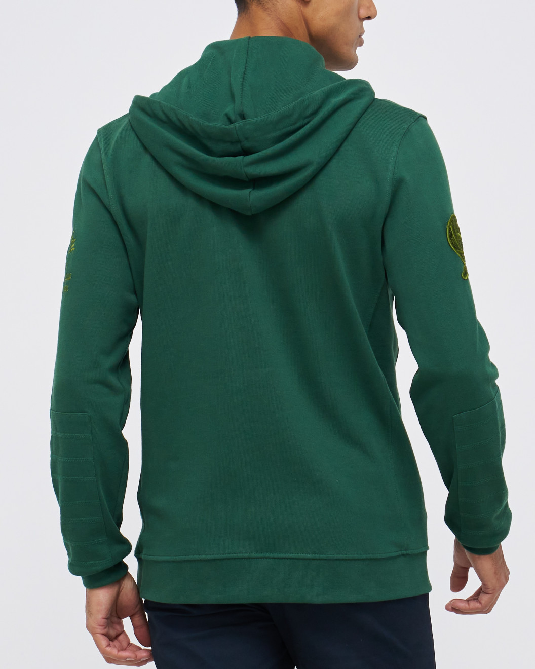 Men's Green Single Jersey Hoodie, with Casual Society Velvet Applique Embroidery