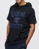 Men's Black Loop-Back Cotton Sweatshirt Hoodie with Micro-Leather Embossed Applique Embroidery