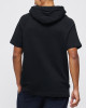 Men's Black Loop-Back Cotton Sweatshirt Hoodie with Micro-Leather Embossed Applique Embroidery