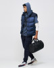 Men's Blue Loop-Back Cotton Sweatshirt Hoodie with Micro-Leather Embossed Applique Embroidery