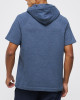 Men's Blue Loop-Back Cotton Sweatshirt Hoodie with Micro-Leather Embossed Applique Embroidery