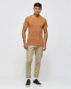 Men's Camel Pique Polo, with Antique Gate Print Featuring Casual Logo