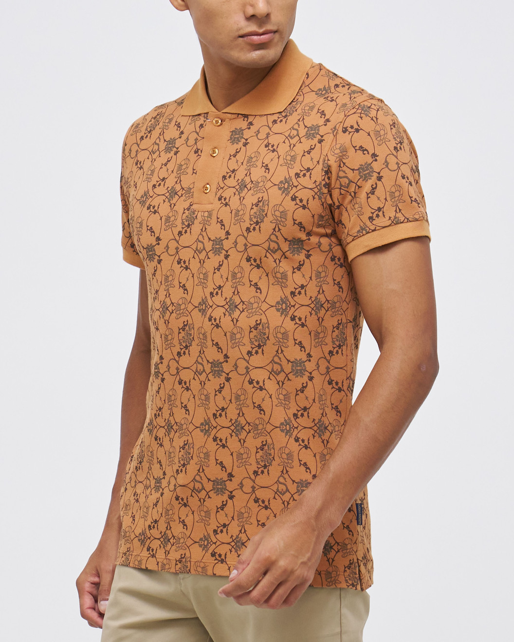 Men's Camel Polo, with Paisley Print and Embossed Casual Society Logo