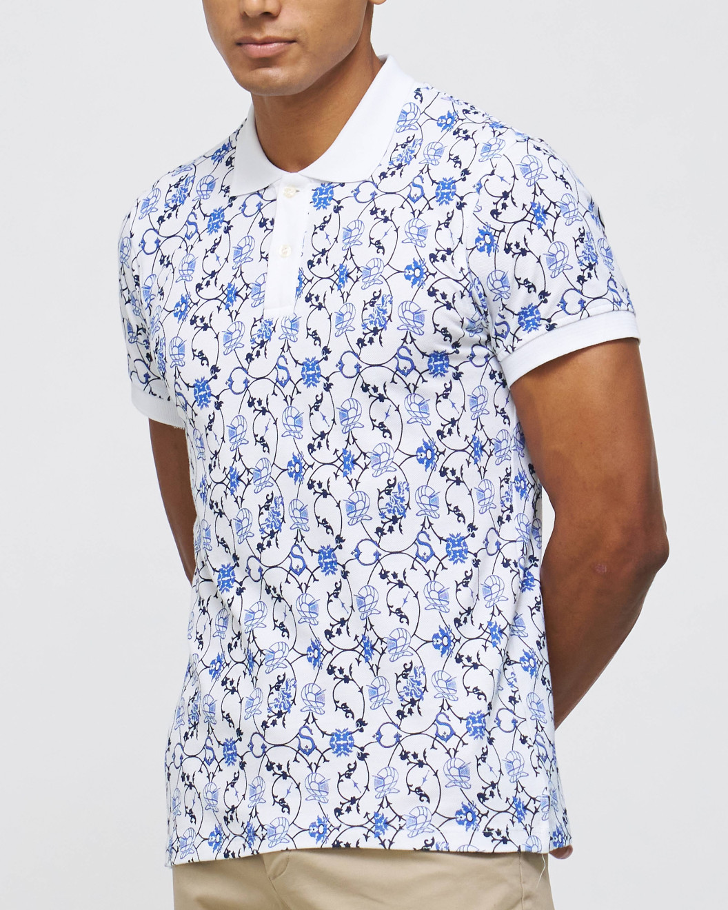 Men's White Polo, with Paisley Print and Embossed Casual Society Logo