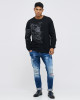 Men's Black Loop-Back Sweatshirt, with Casual Society Micro-Leather Applique Embossed Embroidery