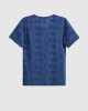 Men's Denim Blue Cotton T-Shirt, V-Neck, with Blue on Blue Paisley Design Print