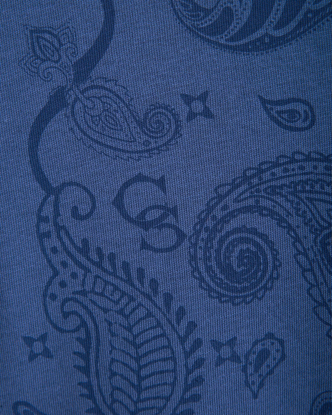 Men's Denim Blue Cotton T-Shirt, V-Neck, with Blue on Blue Paisley Design Print