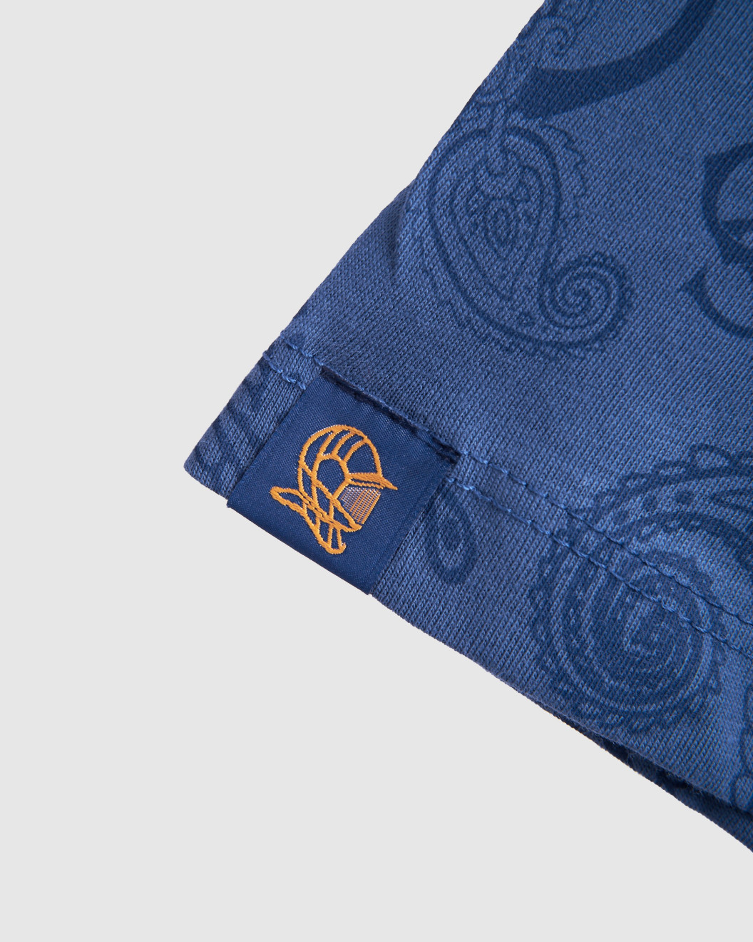 Men's Denim Blue Cotton T-Shirt, V-Neck, with Blue on Blue Paisley Design Print