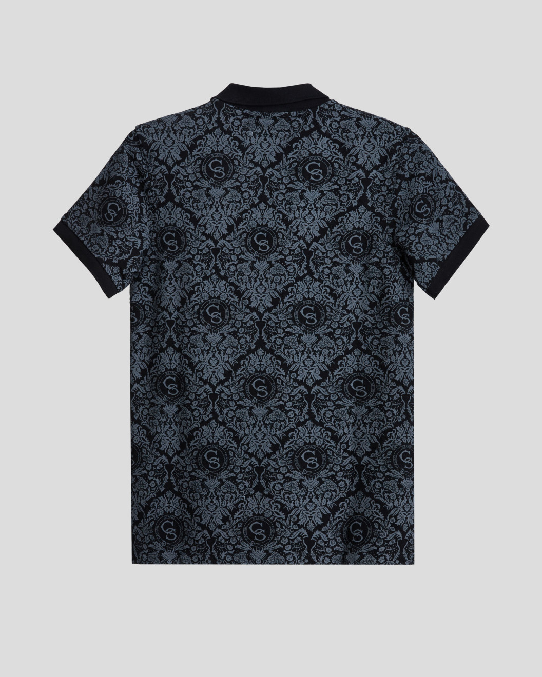 Men's Black Pique Polo, with Baroque Print and Casual Emboosed Society Logo