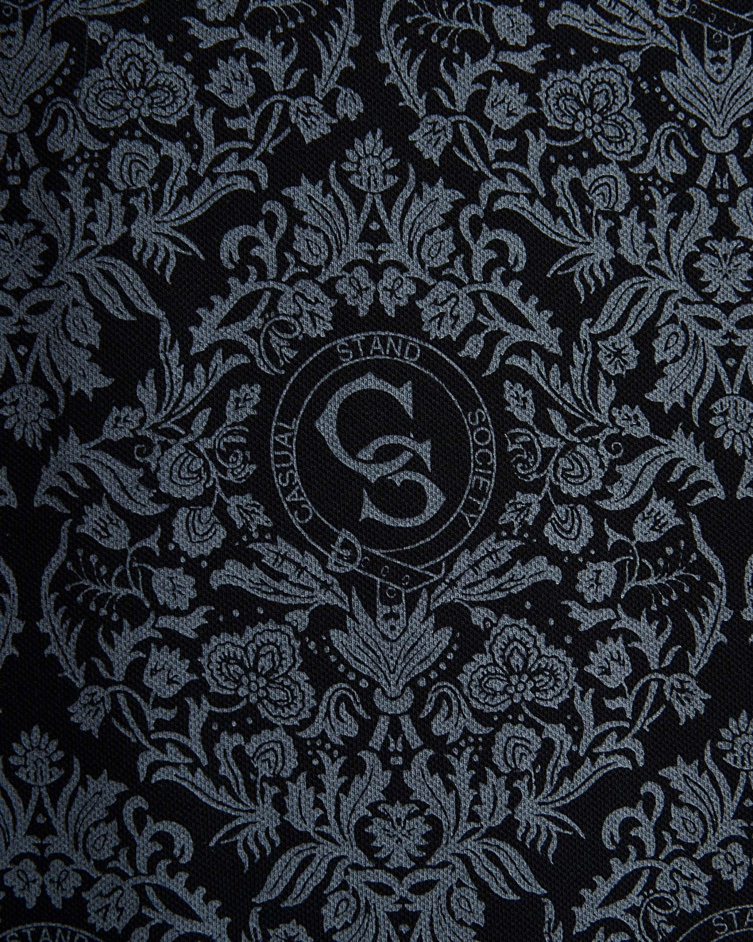 Men's Black Pique Polo, with Baroque Print and Casual Emboosed Society Logo