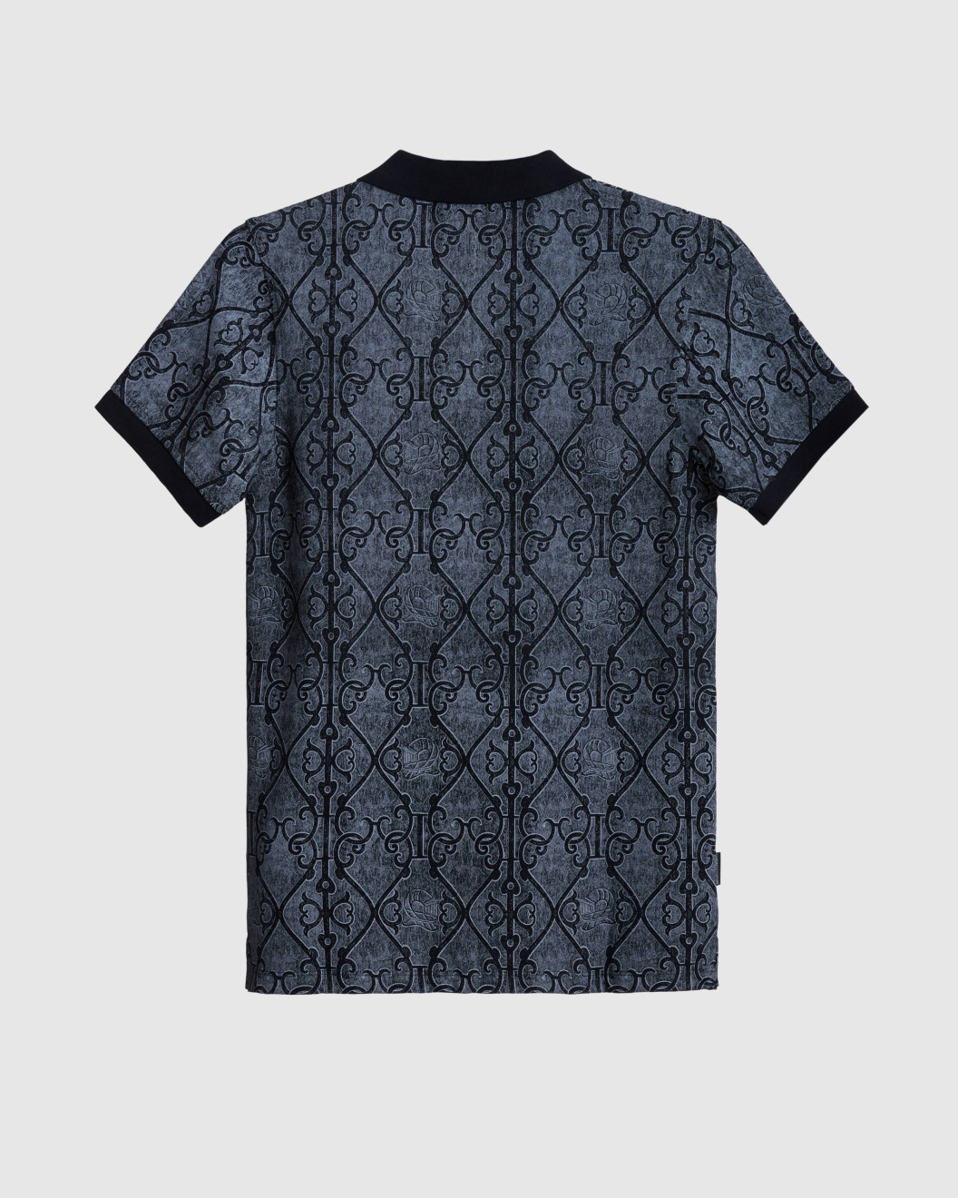 Men's Black Pique Polo, with Antique Gate Print, Featuring Casual Society Logo