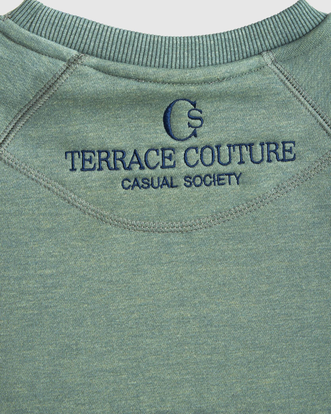 Men's Olive Loopback Sweatshirt, with Casual Society Micro-Laminate and Velvet Applique Embroidery