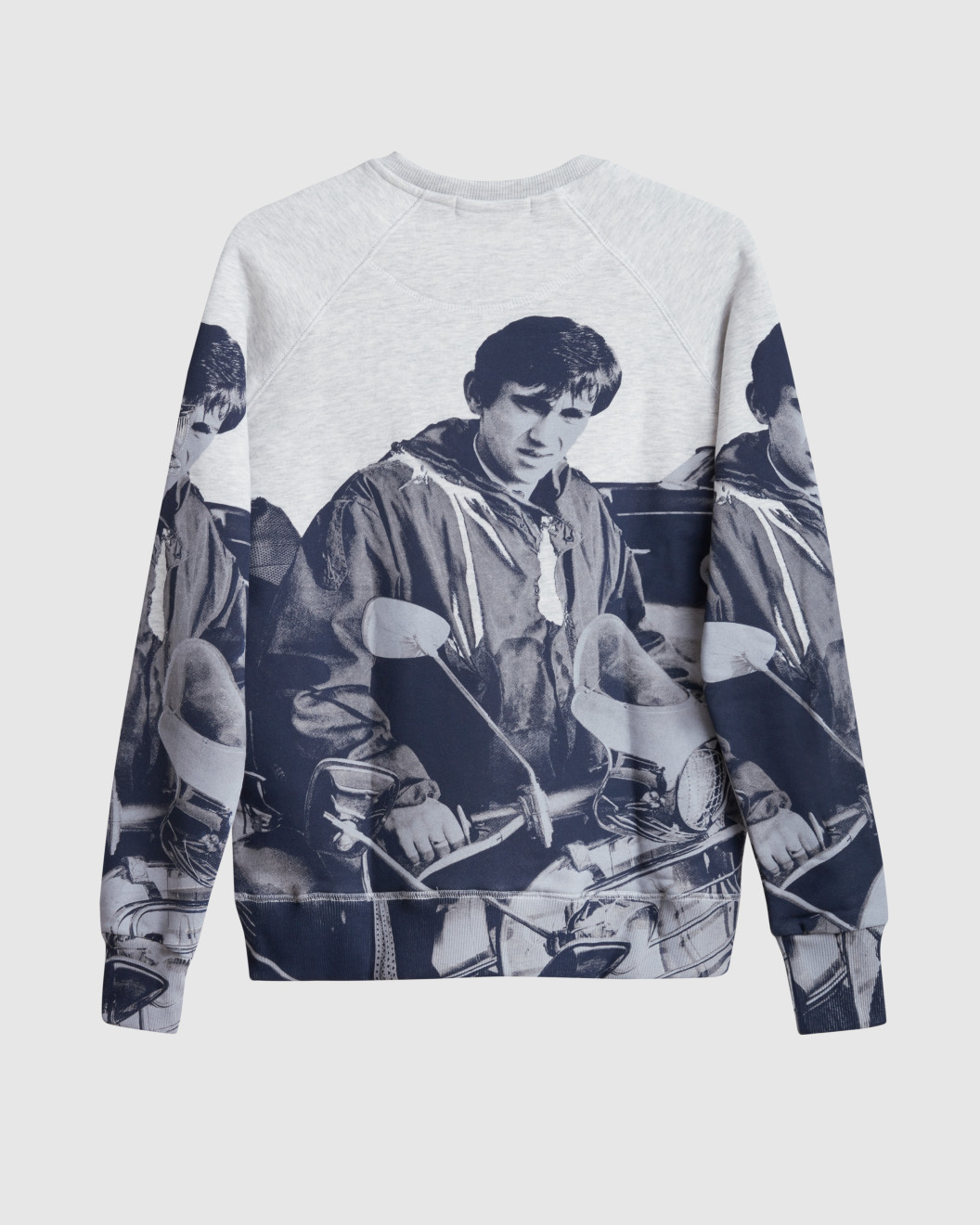 Men's Grey Loop-Back Sweatshirt with Quadrophenia Print and Embossed Velvet Embroidery