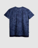 Men's Night Blue Melange Crew Neck T-Shirt, Barouque Print & Velvet Applique Logo