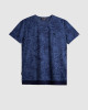 Men's Night Blue Melange Crew Neck T-Shirt, Barouque Print & Velvet Applique Logo