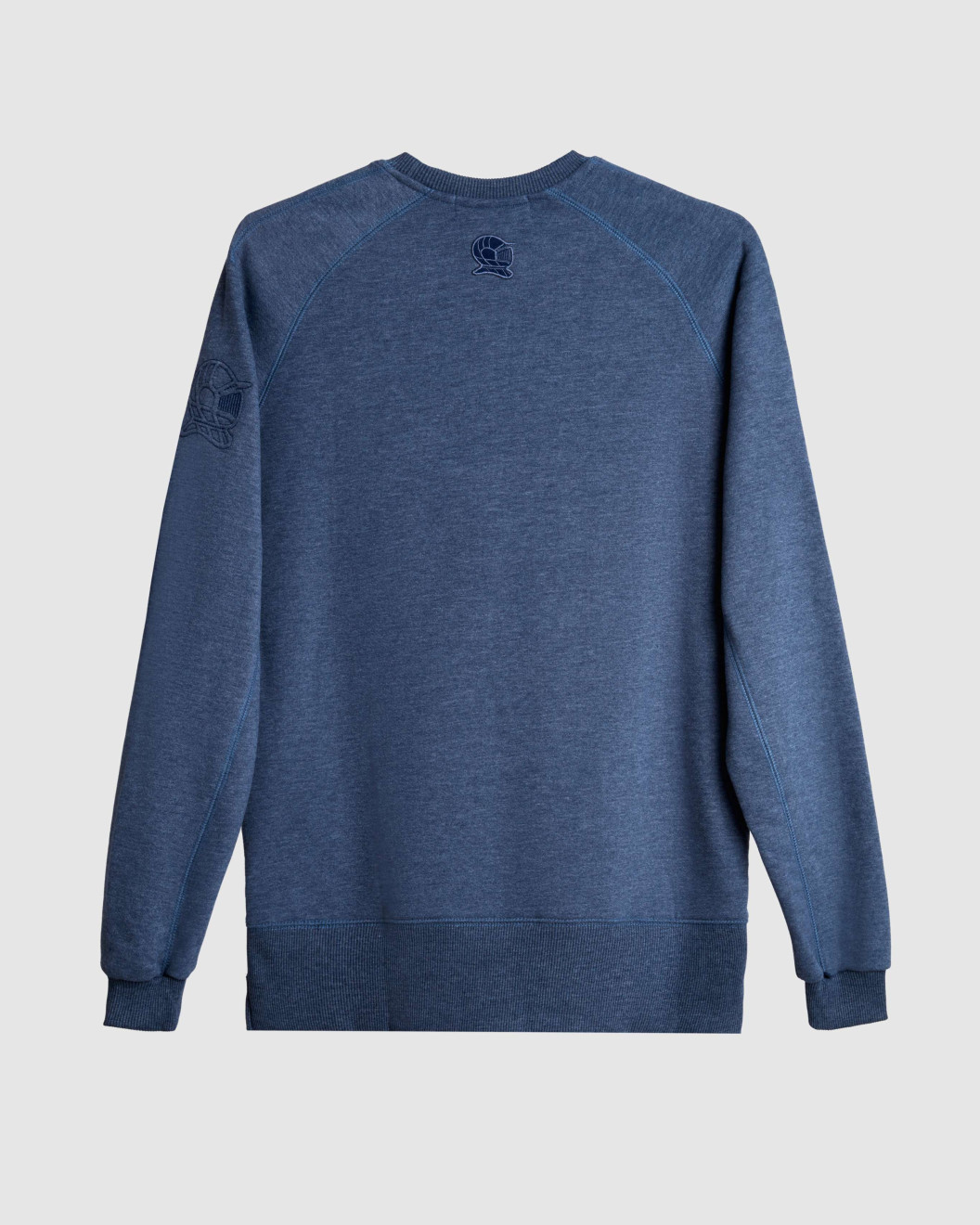 Men's Blue Loop-Back Cotton Sweatshirt, with Casual Society Embossed Micro-Leather and Velvet Embroidery