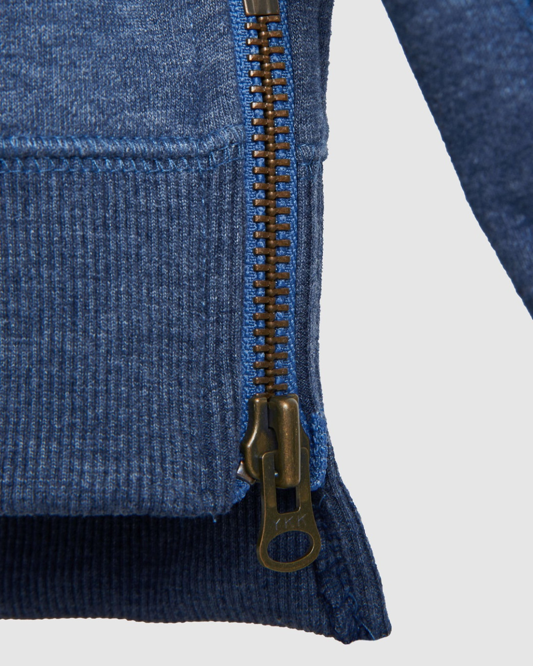 Men's Blue Loop-Back Cotton Sweatshirt, with Casual Society Embossed Micro-Leather and Velvet Embroidery