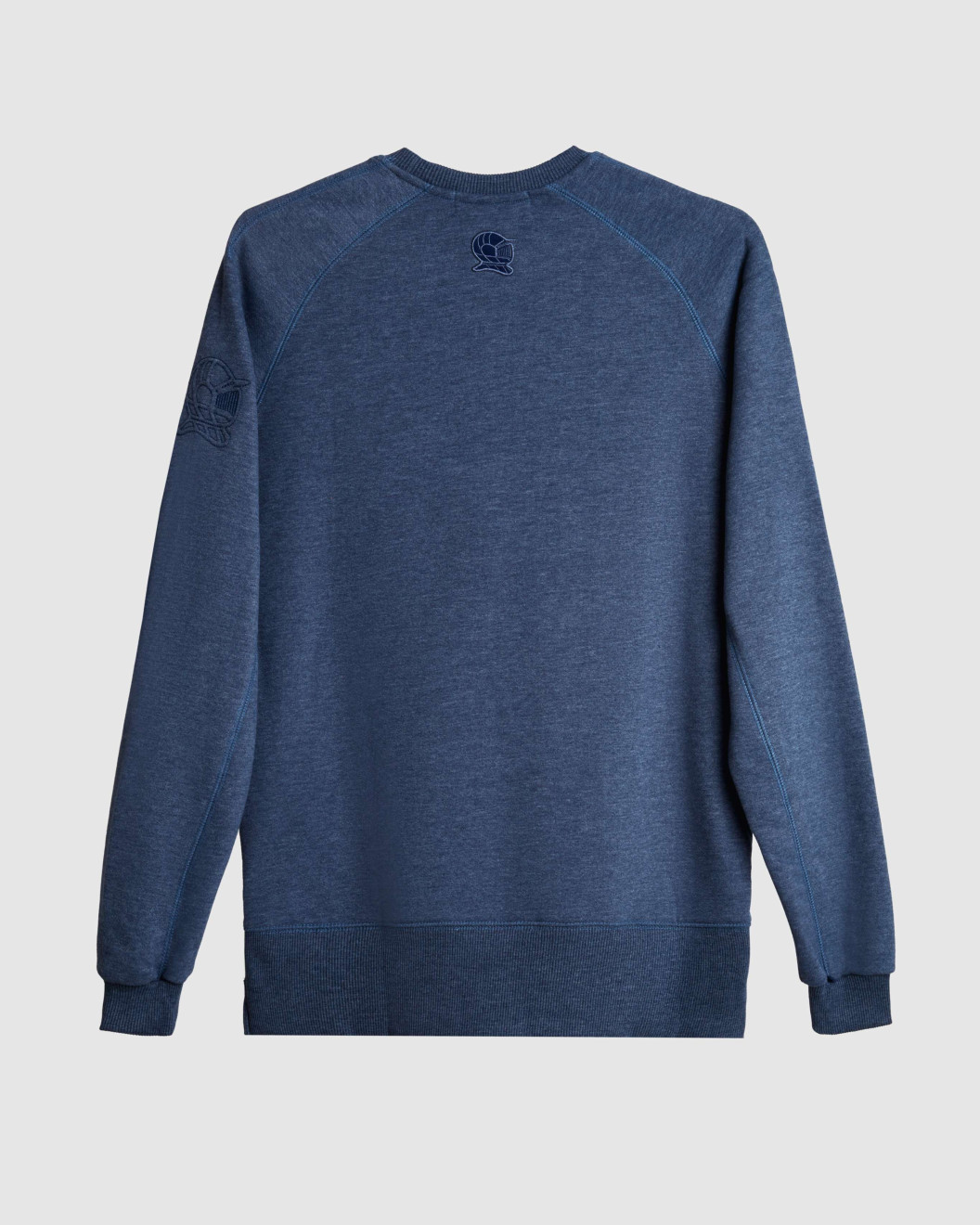 Men's Blue Loop-Back Cotton Sweatshirt, with Casual Society Embossed Micro-Leather and Velvet Embroidery