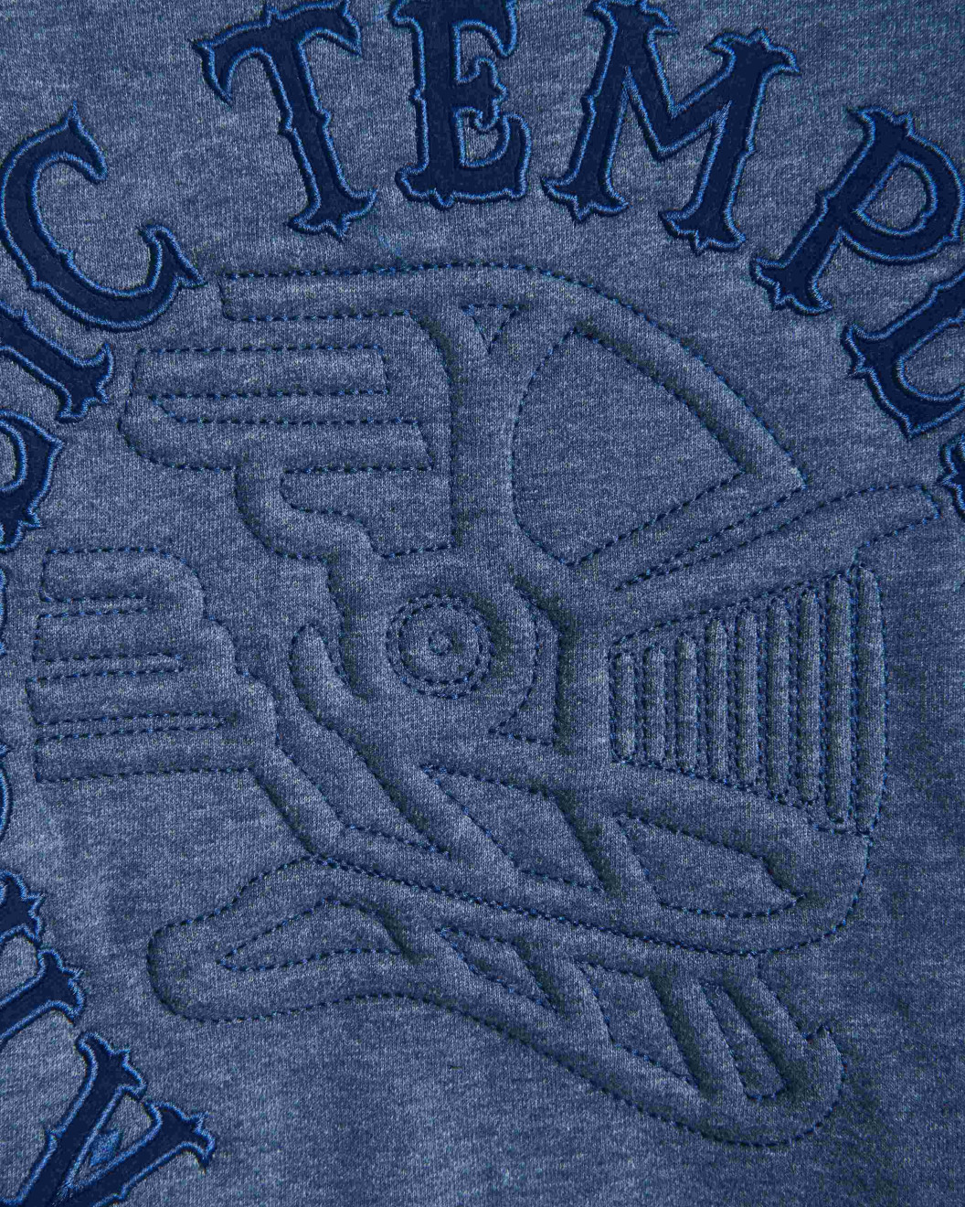 Men's Blue Loop-Back Cotton Sweatshirt, with Casual Society Embossed Micro-Leather and Velvet Embroidery