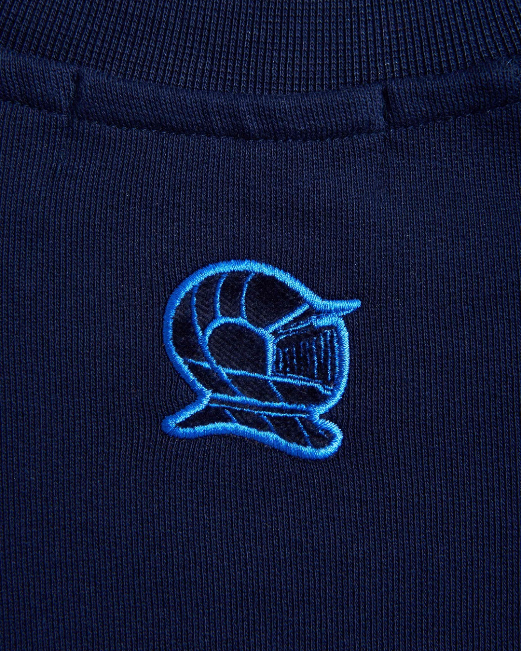 Men's Navy Blue Loop-Back Sweatshirt, with Casual Society Embossed Micro-Leather Applique Embroidery