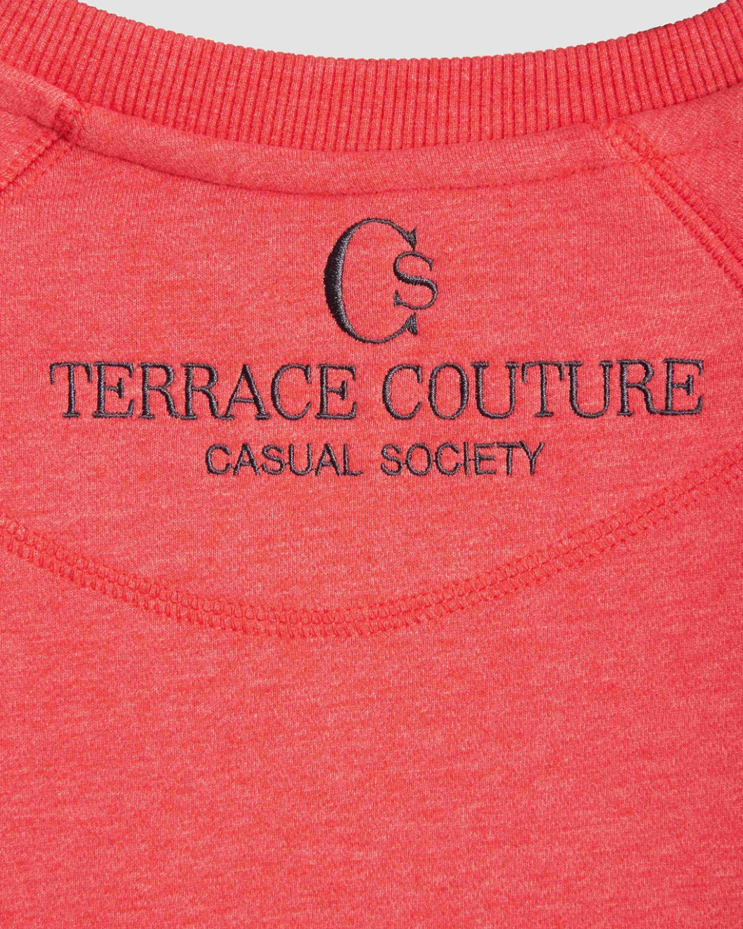 Men's Grenadine Red Loop-Back Cotton Sweatshirt with Micro-Leather & Velvet Embossed Embroidery