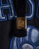 Men's Black Loop-Back Cotton Sweatshirt Hoodie with Micro-Leather Embossed Applique Embroidery