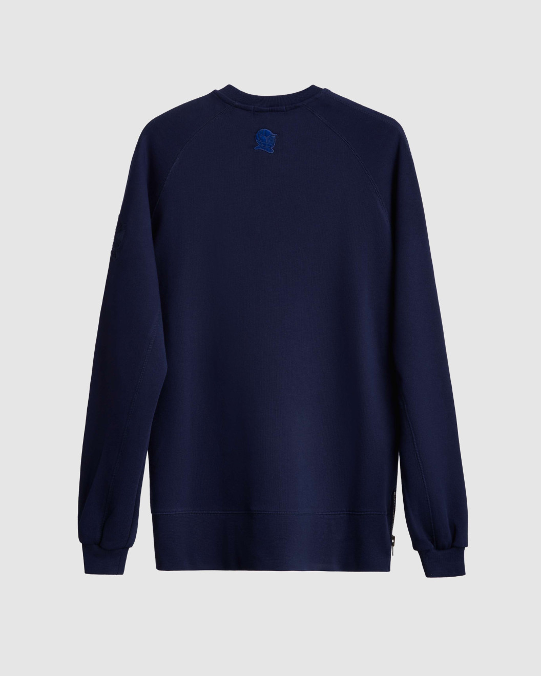 Men's Navy Loop-Back Cotton Sweatshirt, with Casual Society Embossed Micro-Leather and Velvet Emroidery