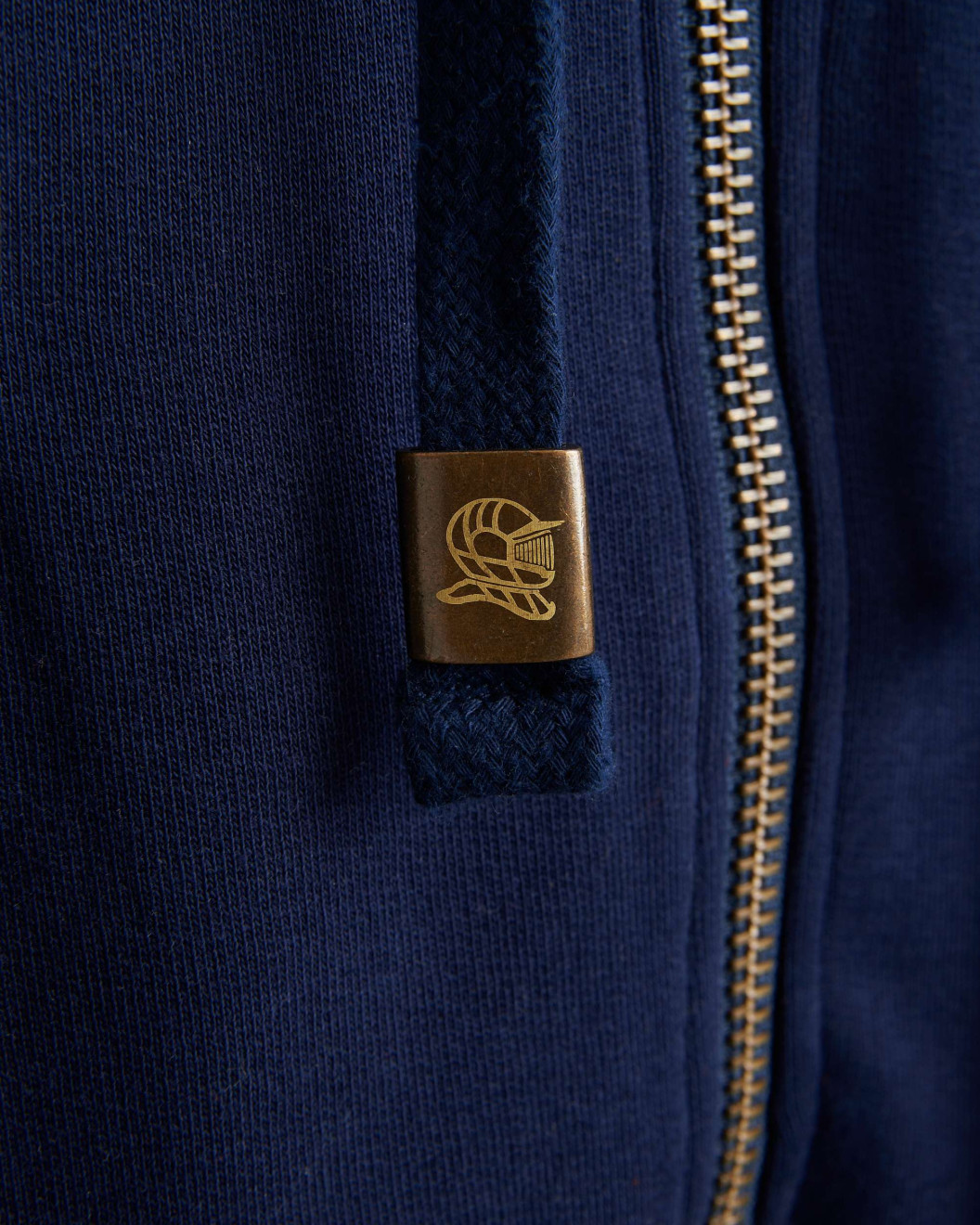 Men's Navy Loop-back Cotton Sweatshirt Parka, with Casual Society Logo in Micro-Leather Embossed Embroidery