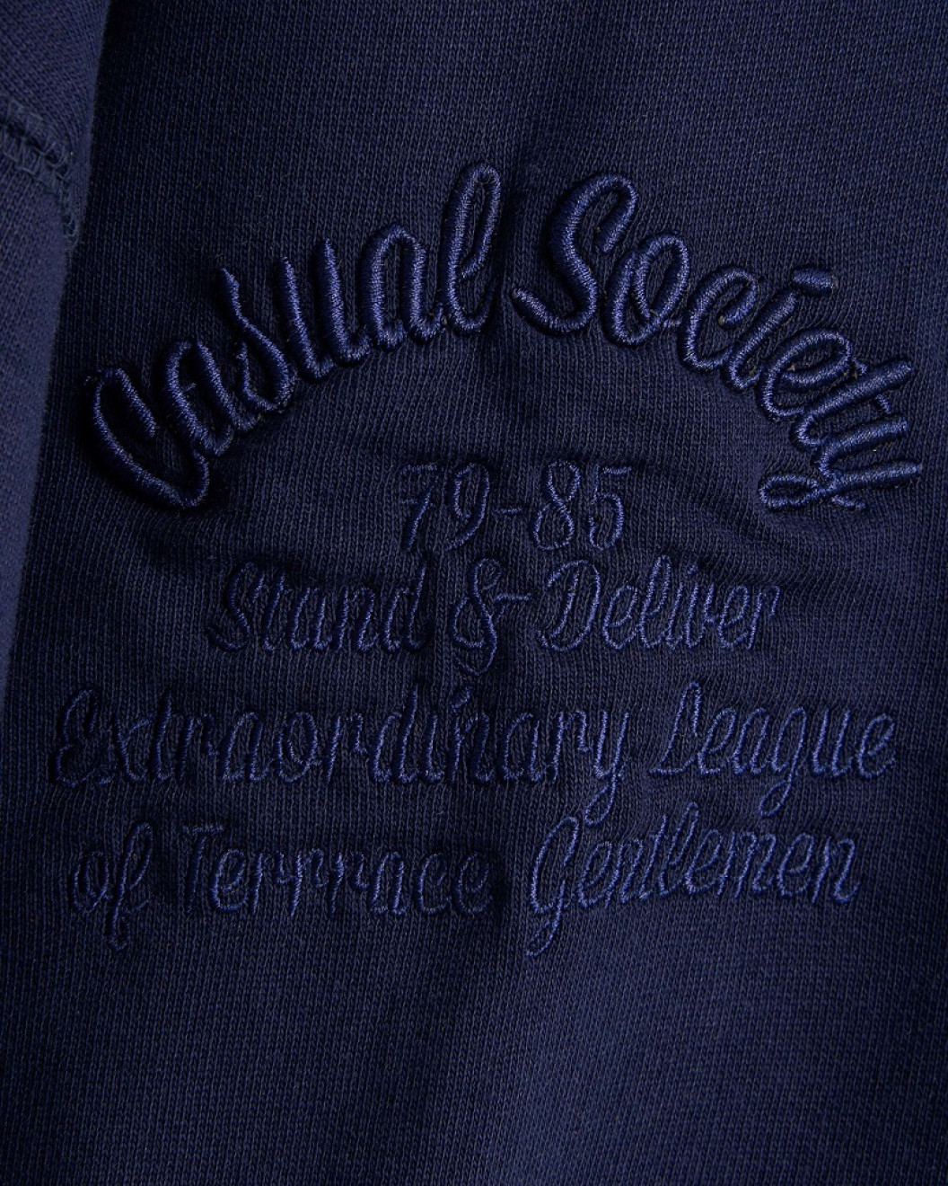 Men's Navy Loop-back Cotton Sweatshirt Parka, with Casual Society Logo in Micro-Leather Embossed Embroidery