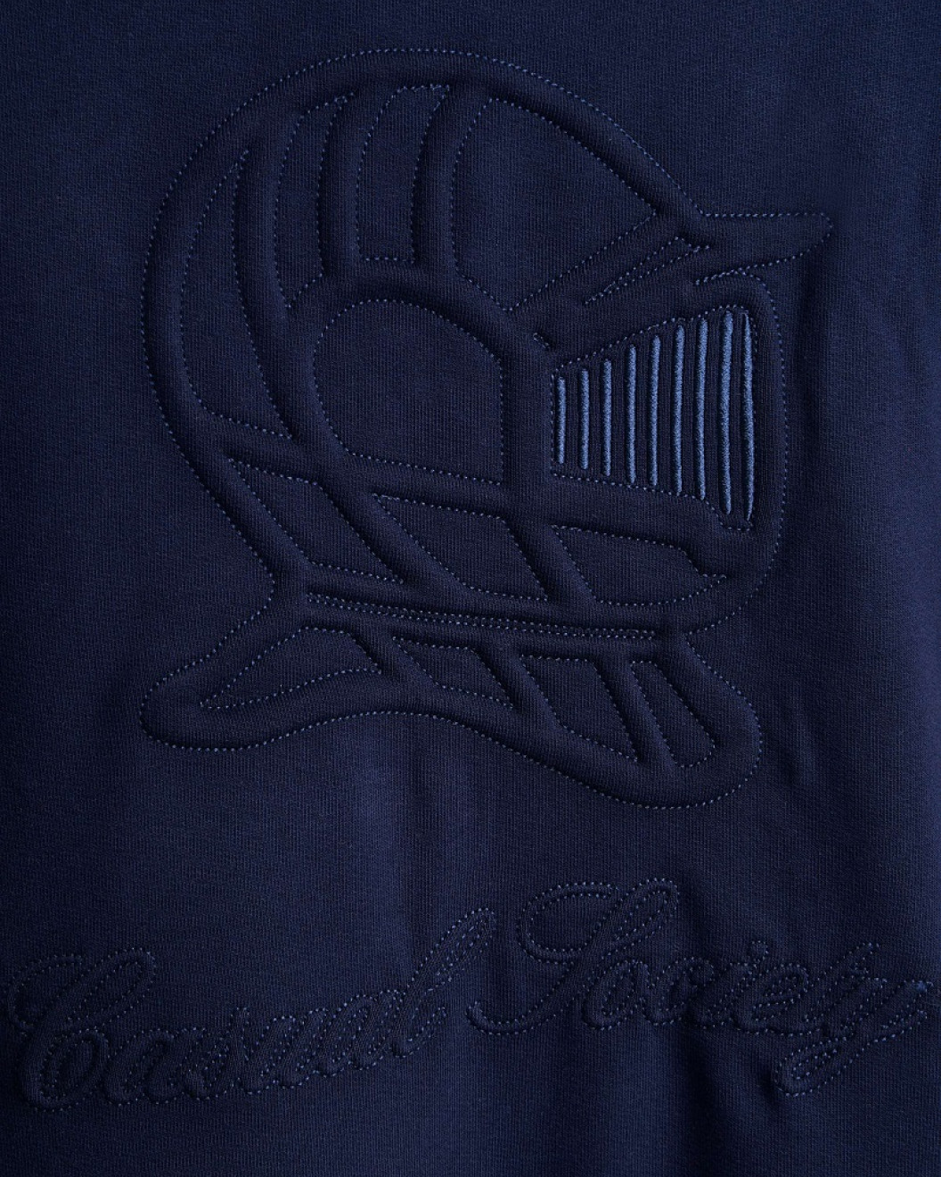 Men's Navy Loop-back Cotton Sweatshirt Parka, with Casual Society Logo in Micro-Leather Embossed Embroidery