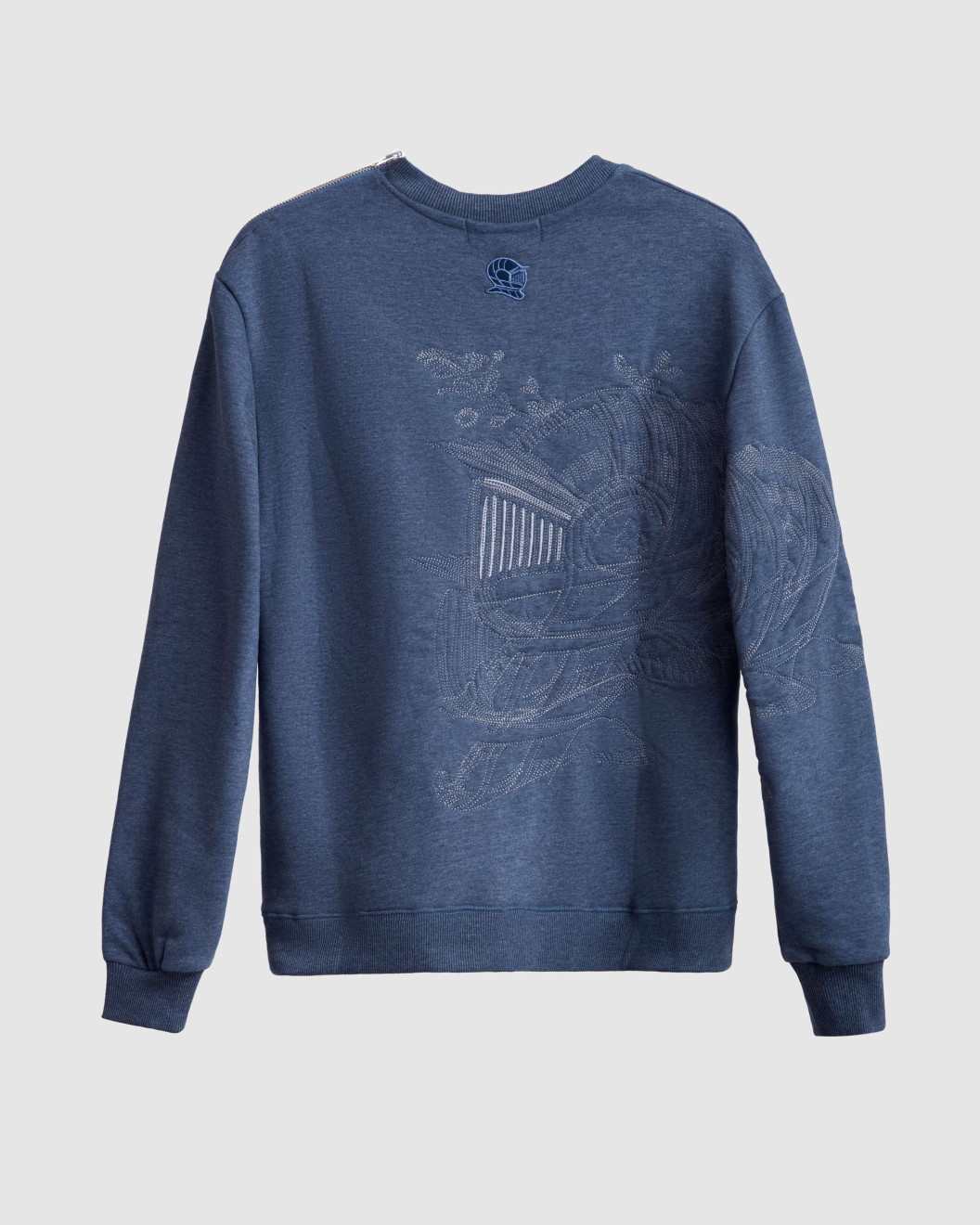 Men's Blue Loop-Back Sweatshirt, with Casual Society Micro-Leather, Applique Embossed Embroidery