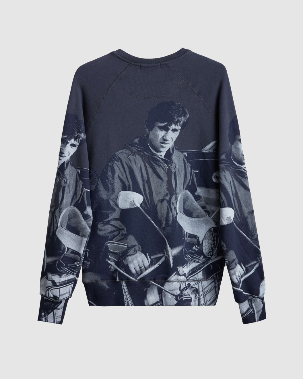 Men's Grey Melange Loop-Back Sweatshirt, Quadrophenia Print and Embossed Velvet Embroidery