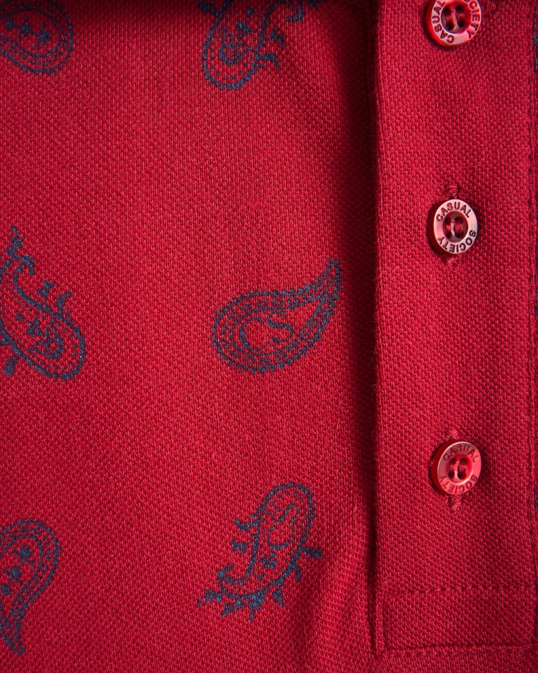 Men's Rio Red Polo, Paisley Print and Embossed Casual Society Logo