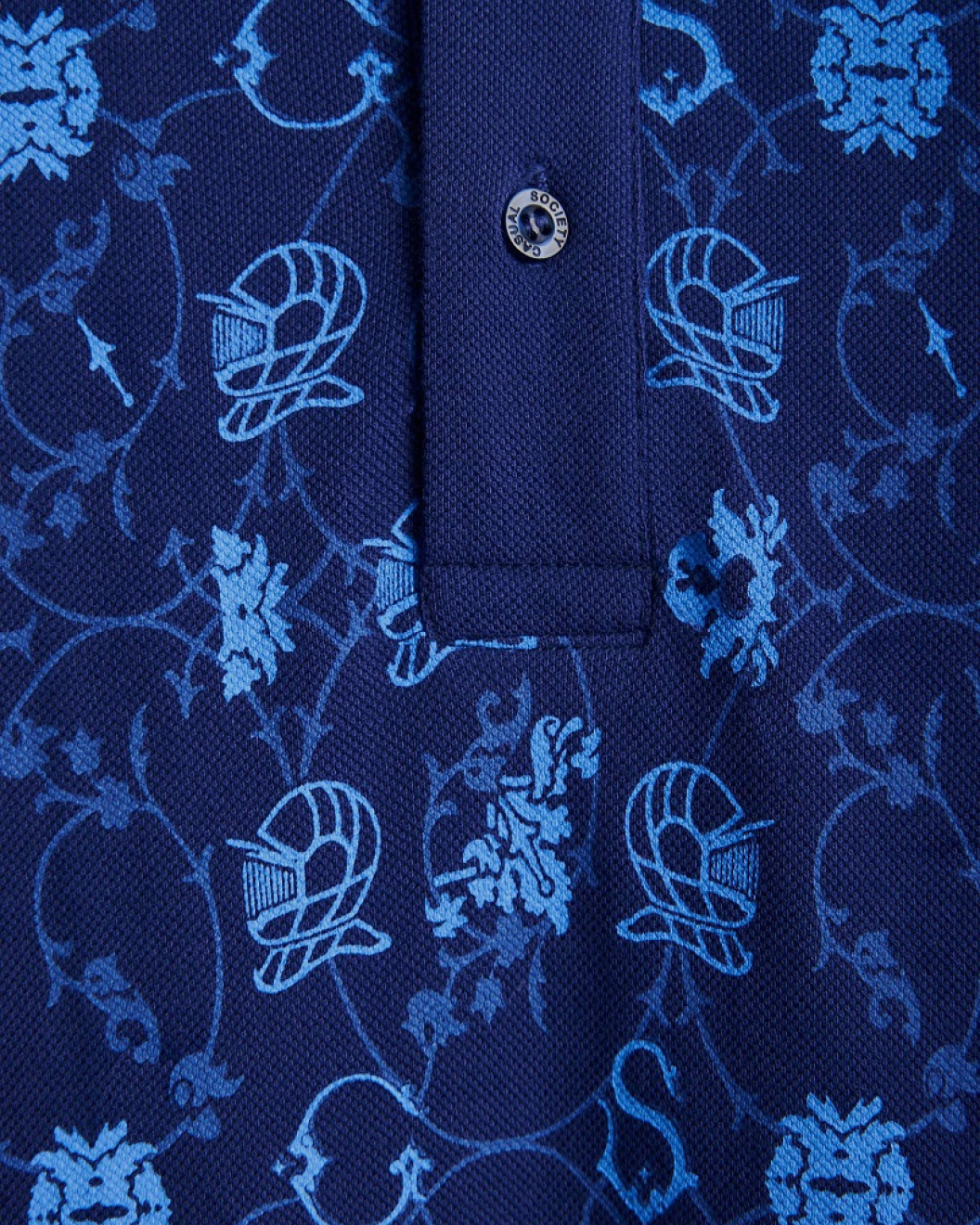 Men's Navy Polo, with Paisley Print and Embossed Casual Society Logo