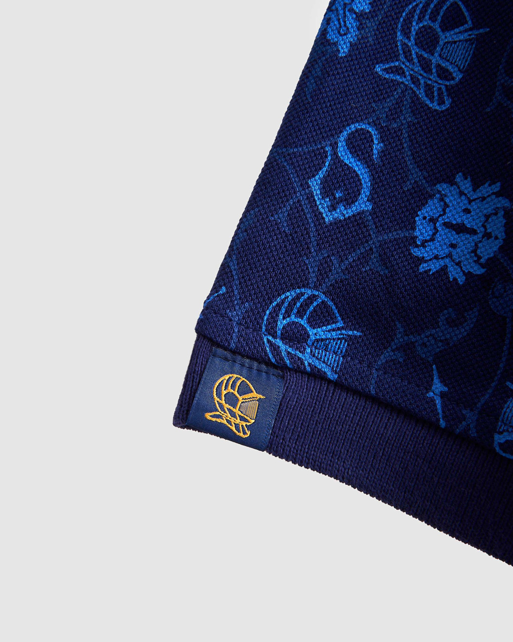 Men's Navy Polo, with Paisley Print and Embossed Casual Society Logo