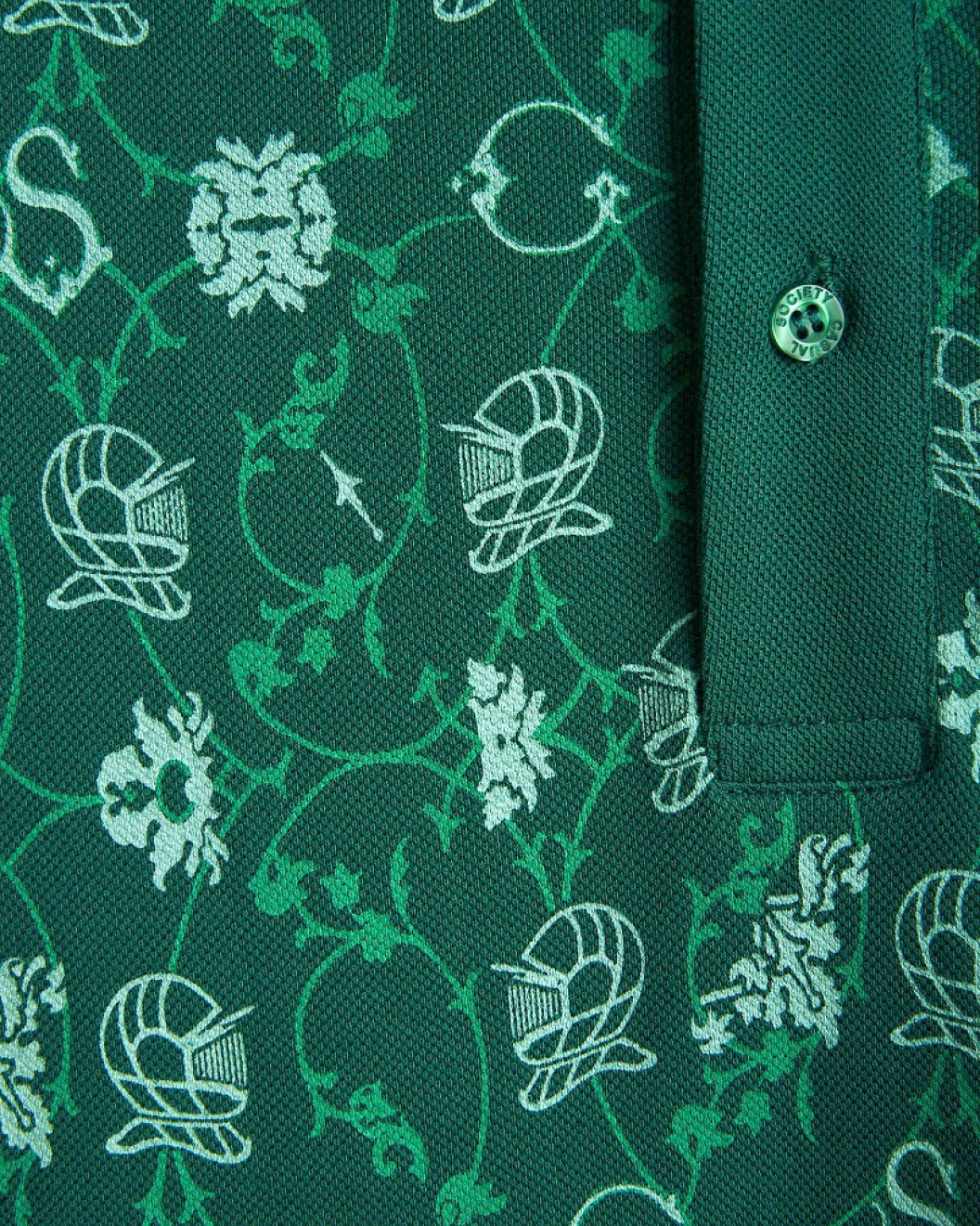 Men's British Green Polo, with Paisley Print and Embossed Casual Society Logo